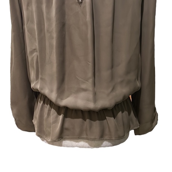 JOIE Silk Brown Pleated Draped Ruched Cuff Ruffle Cutout Blouson Top - M - Picture 8 of 11